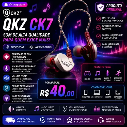 Fone QKZ original CK7 c/ microfone/qualidade de som e graves +++ /Retorno palco-djs-gamers