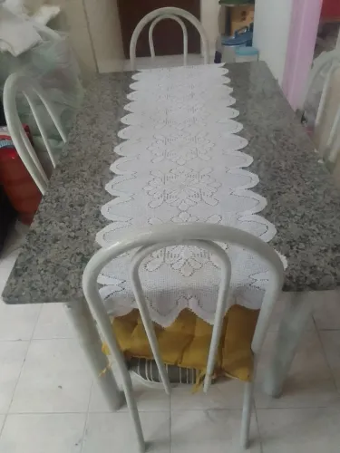 Mesa metálica c/tambor de mármore+4 cadeiras