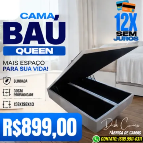Cama Baú Queen - moderna e funcional. Direto de Fábrica! 