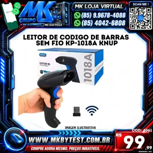 Leitor De Codigo De Barras Sem Fio Kp-1018A Knup