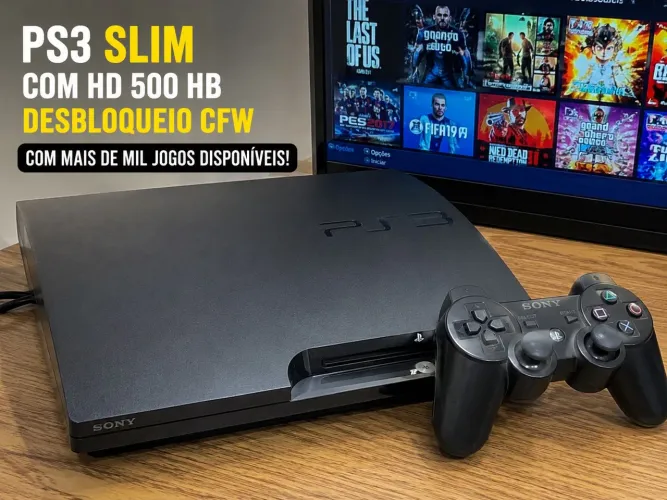 Playstation 3 slim com cfw HD 500 gb controle original