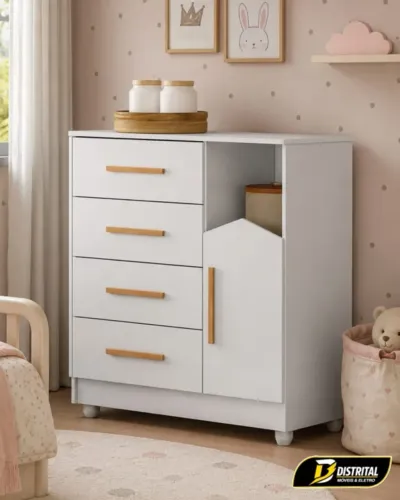 Cômoda Duda Infantil 4 Gavetas 1 Porta Pronta Entrega