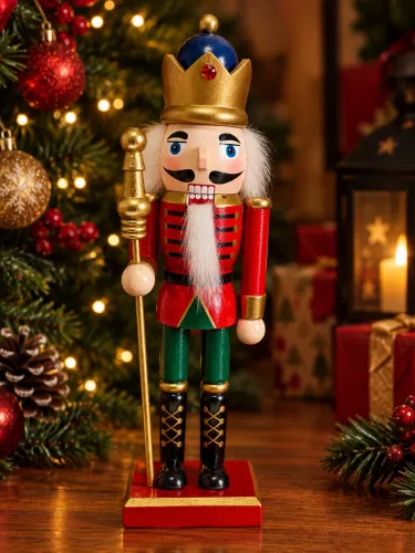 Quebra-Nozes Rei de Madeira 26cm com Boca Articulada - Decoração Natalina
