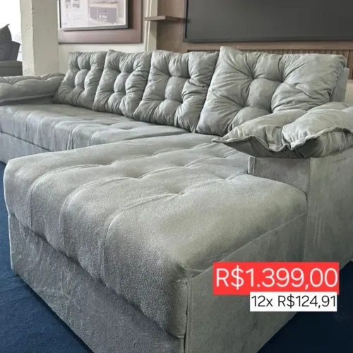 PROMOÇÃO URGENTE - Sofá de Canto Cinza Novo Ipanema 4 LUGARES com CHAISE