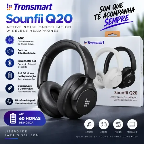 Headphone Bluetooth Tronsmart Q20 - Bateria 60 Horas - NOVO