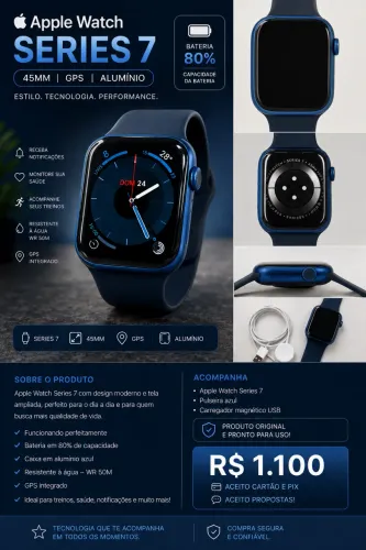 Apple Watch Series 7 45mm GPS Azul R$1100
