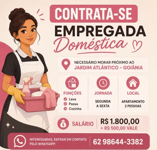Secretaria do lar, lava, passa e cozinha