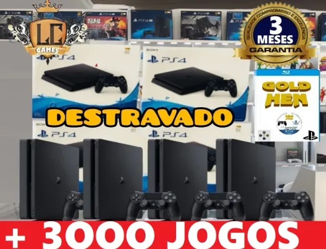 PS4 SLIM 5OOGB DESTRAVADO COM 3OOO JOGOS + GARANTIA + BRINDES ( LOJA FISICA BH )