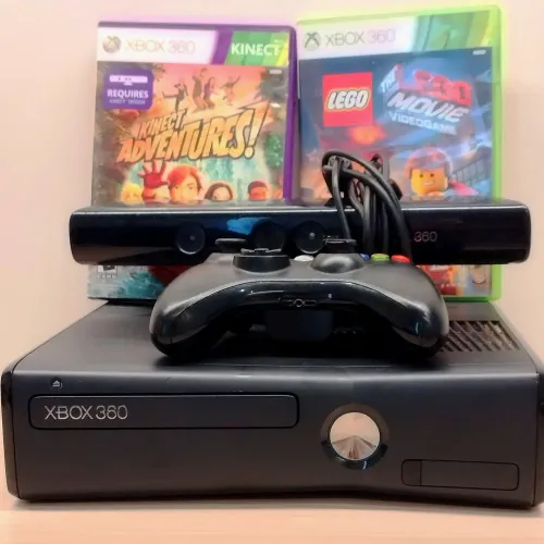 XBOX 360 Slim + Controle + Kinect + 2 Jogos