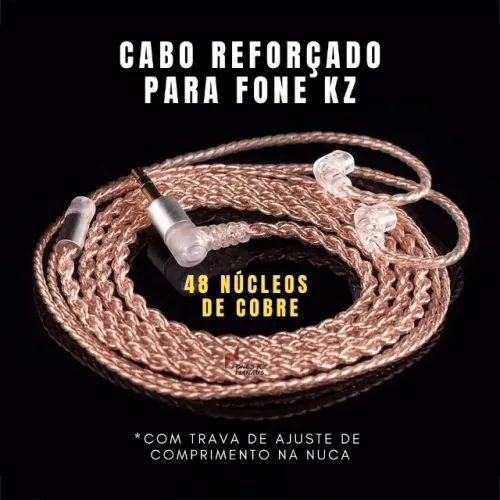 Cabo Trançado PREMIUM para Fone KZ - Upgrade de Som! Retorno de palco monitor de palco KZ
