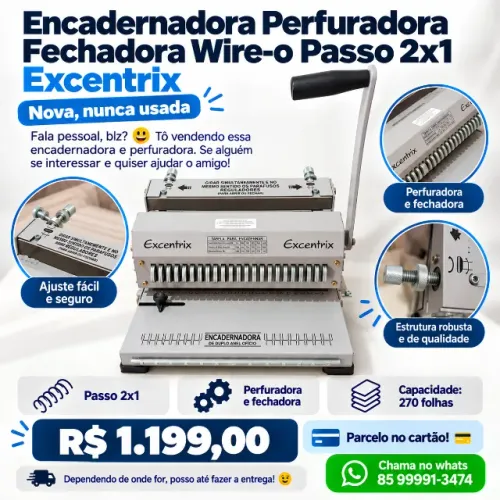 Encadernadora Perfuradora Fechadora Wire-o Passo 2x1 Excentrix 270 Folhas