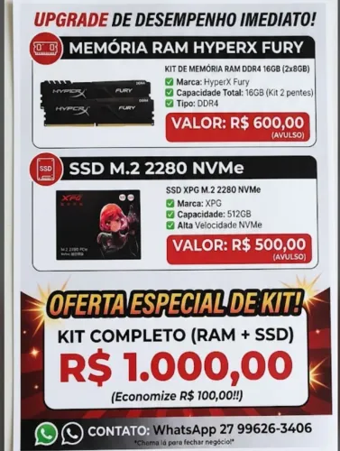 Memória ram 16gb SSD 512gb