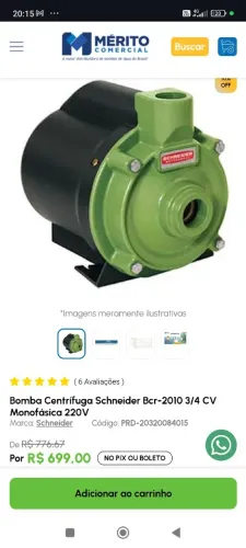 Bomba Centrífuga Schneider Bcr-2010 3/4 CV Monofásica 220V