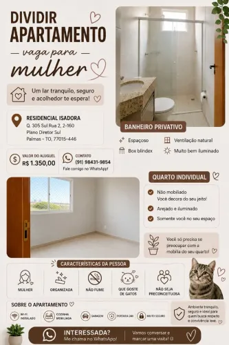 ? Vaga para dividir apartamento - somente para mulher