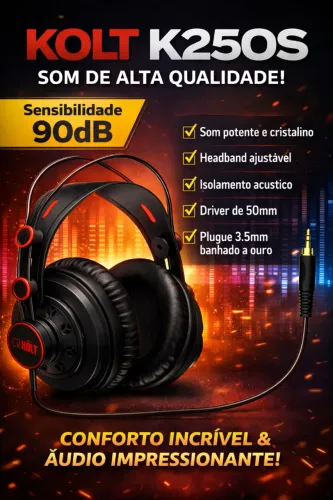 Fone de ouvido Kolt K250S Studio Profissional