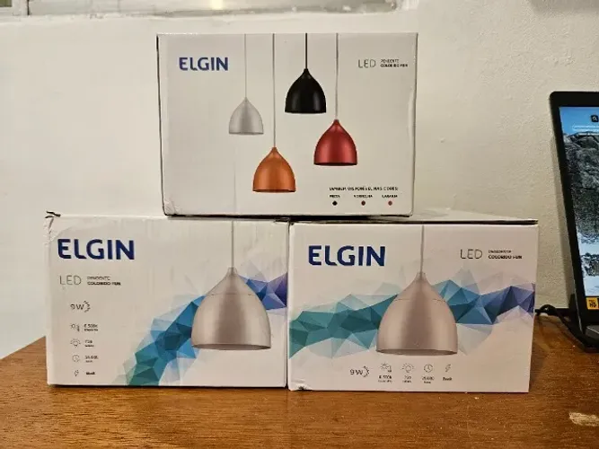 Pendente Elgin 9W - Luz Branca 6500K (Kit com 3 Unidades)