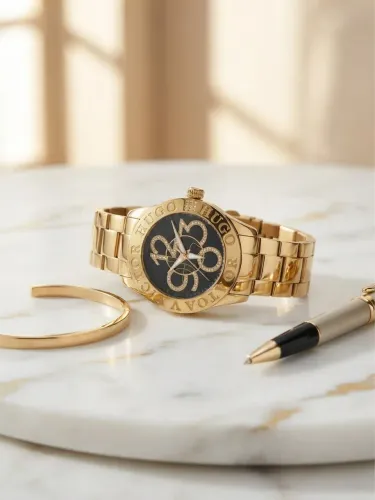 Relógio Victor Hugo Dourado Original - Modelo Exclusivo com Numerais Grandes