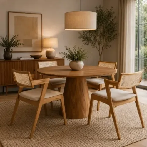 Mesa Malva Redonda 1,30m com 4 Cadeiras Madeira Novo Pronta Entrega