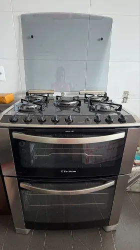 Fogão Electrolux Glass 76DXG Inox 5 bocas, Duplo Forno, Grill