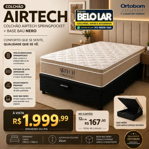 Colchão Airtech + Base Baú Nero
