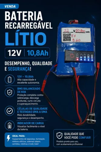 Bateria recarregável 12v, 10.8 ampéres.Servs para rack móvel.