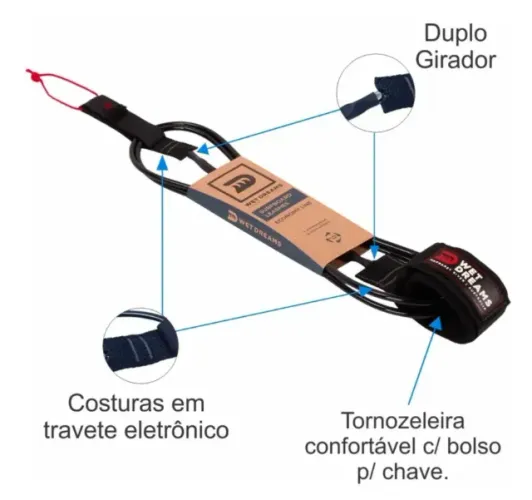 Leash Wetdreams Cordinha Prancha de Surf 6' X 6,5mm Strep 2 Giradores - NOVA