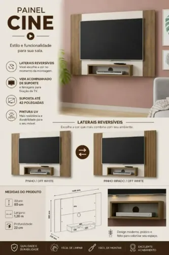 Painel Cine Pinho Ripado/Off White