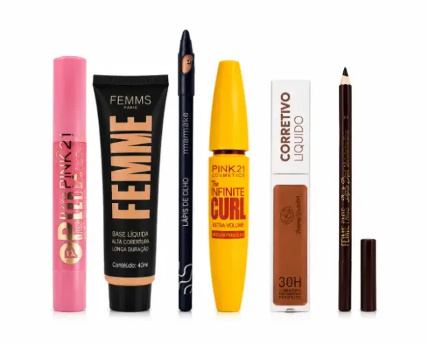 Kit Maquiagem Completo 6 Produtos Base Corretivo Máscara Lápis Blush