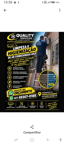 Limpeza higienização de ar condicionado split em campo grande MS -Quality Serviços