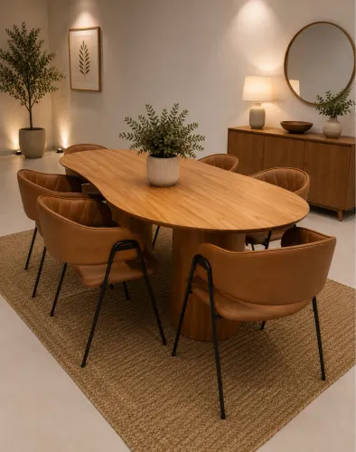 MESA DE JANTAR ORGÂNICA 2,20x1,10 - COM 6 CADEIRAS 