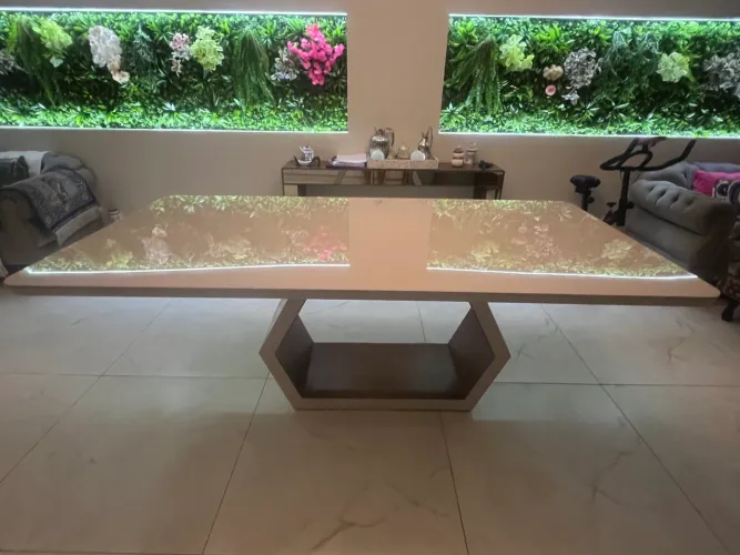 Mesa de Jantar Ane 220x110cm Tampo Madeira Laca Off White