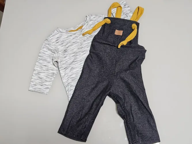 Jardineiras + camisa manga longa - Quimby - 9M