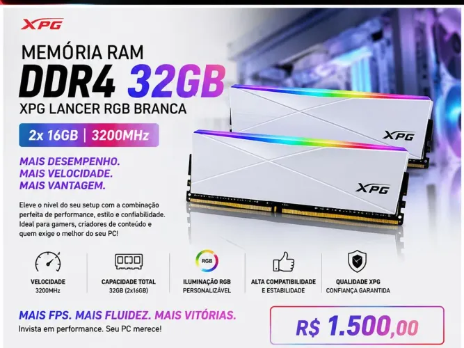 Memória RAM DDR4 32GB XPG Lancer RGB