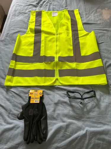 Kit de segurança ocupacional, óculos e luva neon