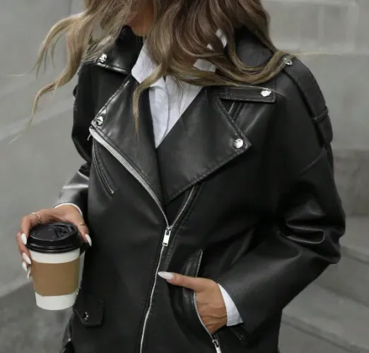 Jaqueta de Couro PU NOVA - Preta