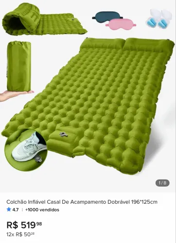 Colchão Inflável casal de Acampamento dobrável 196x125