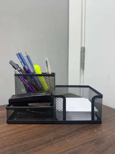 Porta Caneta Lápis Clips Organizador de Mesa Aramado Preto