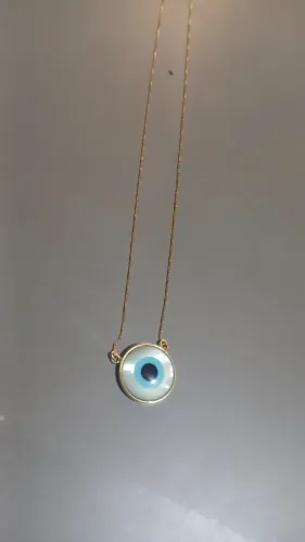 Colar olho grego em madre perola ouro 18k