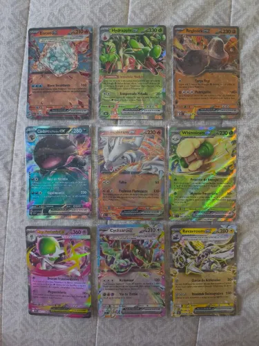 Kit 9 Cartas Pokémon do tipo Raras Duplas - Coleções Variadas