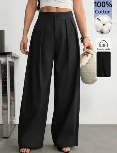 Calça Pantalona Preta 100% Algodão - Veste do 38 ao 42