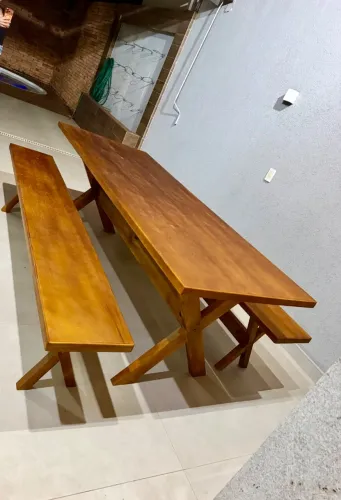 Mesa Nova Rústica 2,20m Com 02 Bancos Completa (Super Promoção)