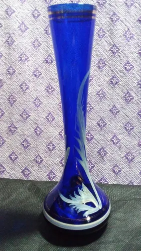 Vaso Solitário Em Vidro - 20 Cm - Antigo - Pintado À Mão