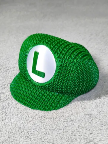Chapéu Luigi decorativo - Super Mario Bros estilo tricô