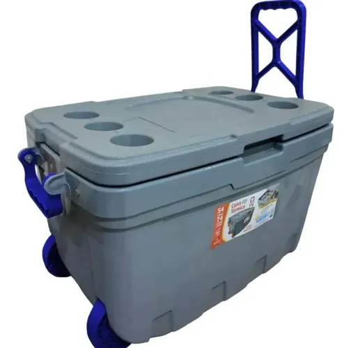Caixa térmica cooler com rodinha 54 litros com divisória 