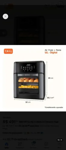 Fritadeira elétrica afon 12L bg forno oven 12 litros preto mondial