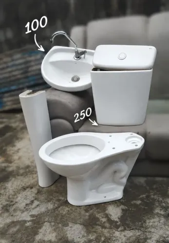 Coluna de pia e conjunto de vaso com caixa acoplada, em ótimo estado