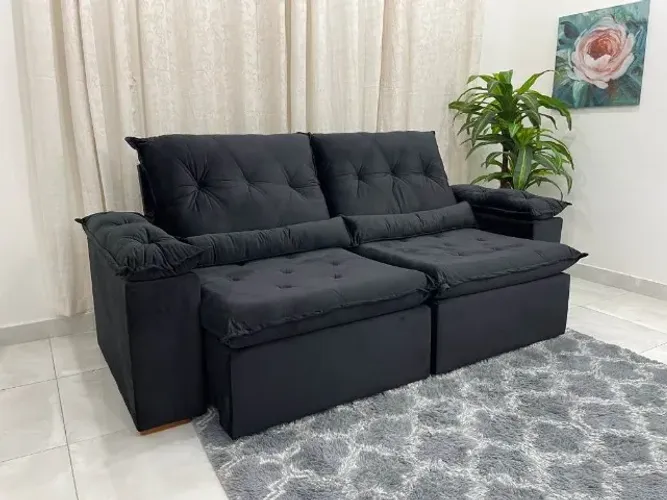 Sofá Retrátil Reclinável Las Vegas 2.30m Preto Até 12x - Frete Grátis