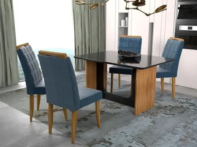 Sala mesa jantar tampo de vidro 4 cadeiras 