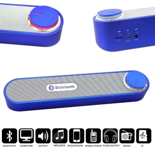 Caixa de Som Bluetooth Azul Sem Fio Pen Drive Auxiliar Modelo S586