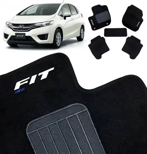Tapete Carpete Honda Fit 2015 a 2019 5 Peças Preto Bordado Com Logomarca